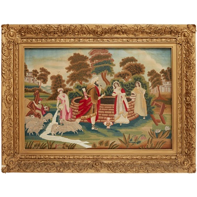Lot 327 - LARGE NEEDLEWORK PICTURE OF REBECCA AT THE WELL