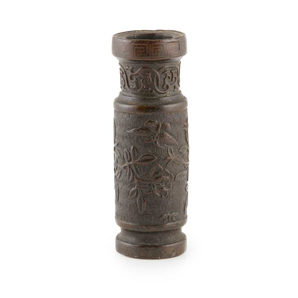 Lot 58 - SILVER-INLAID GILT BRONZE CYLINDRICAL VASE