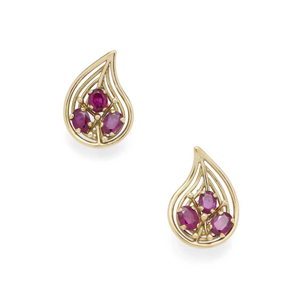 Lot 73 - A pair of ruby earrings, by John Donald, 1992