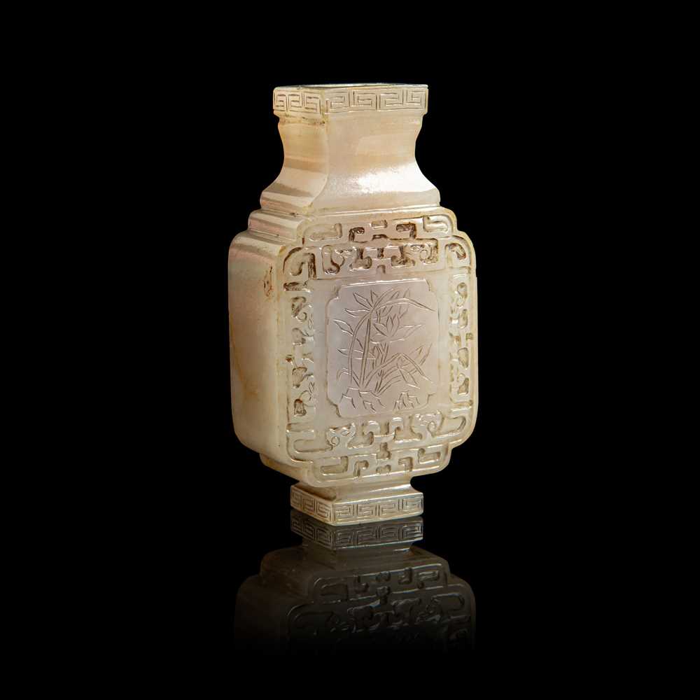 Lot 80 - MINIATURE CELADON JADE CARVING OF A SQUARE-SECTIONED VASE