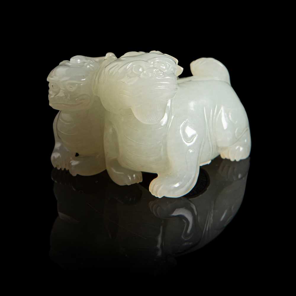 Lot 86 - WHITE JADE CARVING OF TWO LUDUANS