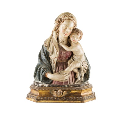 Lot 439 - POLYCHROME STUCCO FIGURE GROUP OF THE MADONNA AND CHILD FROM THE WORKSHOP OF ANTONIO ROSSELLINO