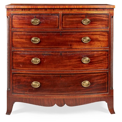 Lot 149 - GEORGE III MAHOGANY AND INLAID BOWFRONT CHEST OF DRAWERS