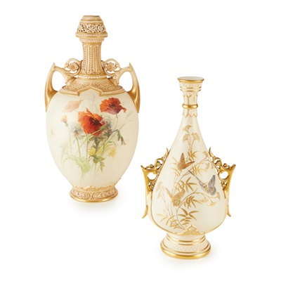 Lot 389 - TWO WORCESTER PERSIAN STYLE PORCELAIN VASES