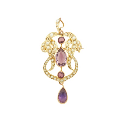 Lot 4 - An Edwardian sapphire and seed pearl pendant