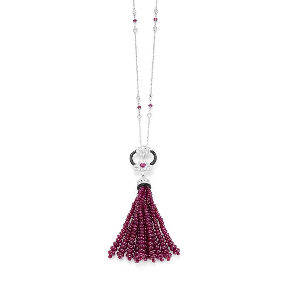 Lot 18 - A ruby bead and gem-set sautoir