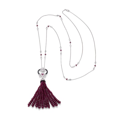Lot 18 - A ruby bead and gem-set sautoir