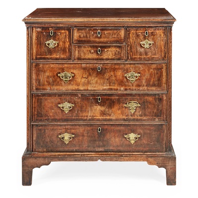 Lot 57 - GEORGE II WALNUT AND FEATHER BANDED CHEST OF DRAWERS
