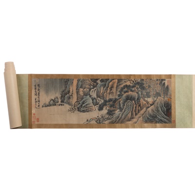 Lot 59 - INK SCROLL PAINTING WITH LANDSCAPE