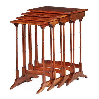 Lot 242 - SET OF REGENCY STYLE MAHOGANY AND SATINWOOD BANDED NESTING TABLES