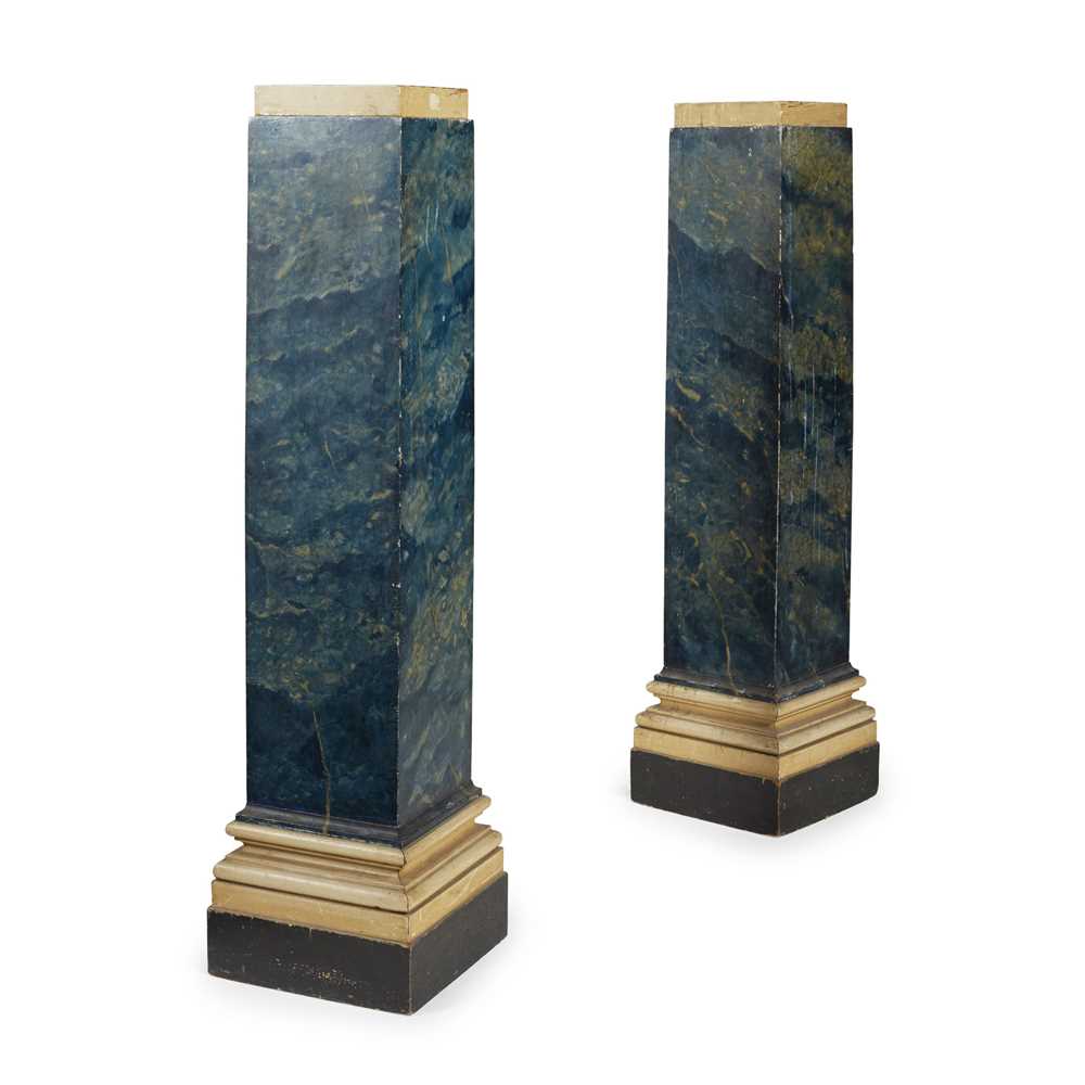 Lot 62 - PAIR OF PARCEL GILT AND SIMULATED MARBLE PEDESTALS