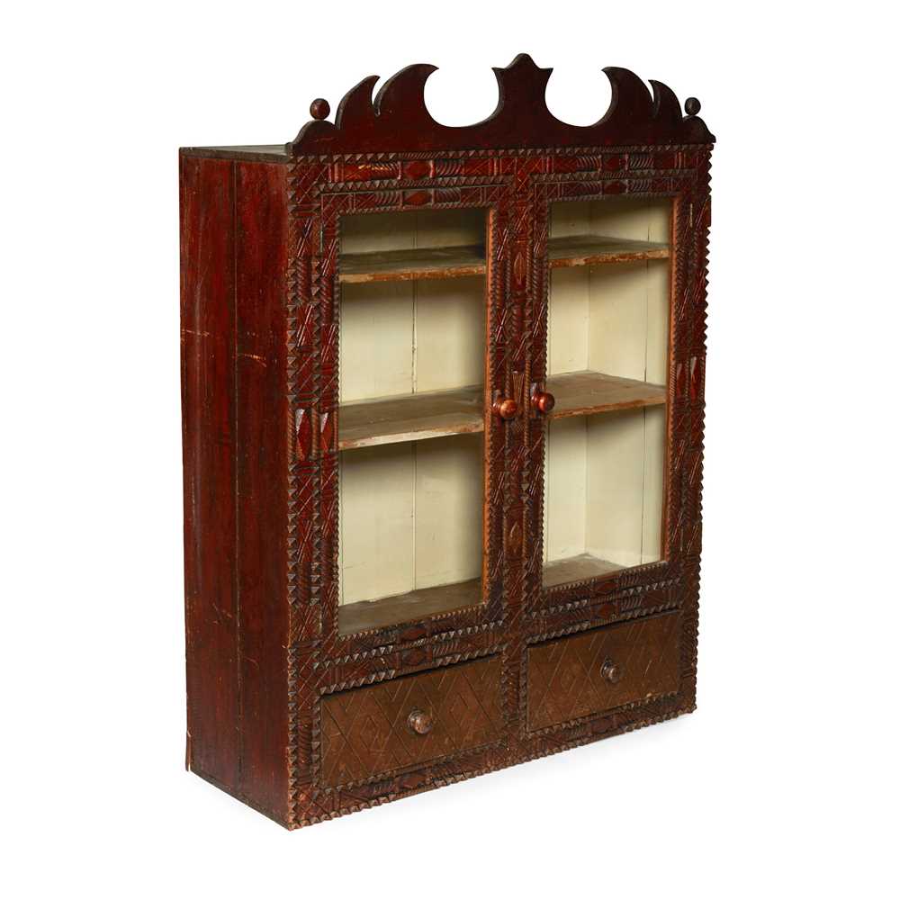 Lot 14 - SCOTTISH LOWLANDS CHIP-CARVED GLAZED WALL CUPBOARD
