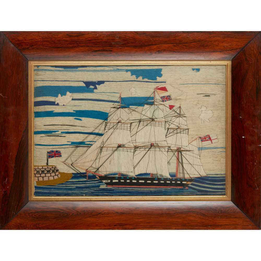 Lot 24 - EARLY VICTORIAN WOOLWORK SHIP PICTURE