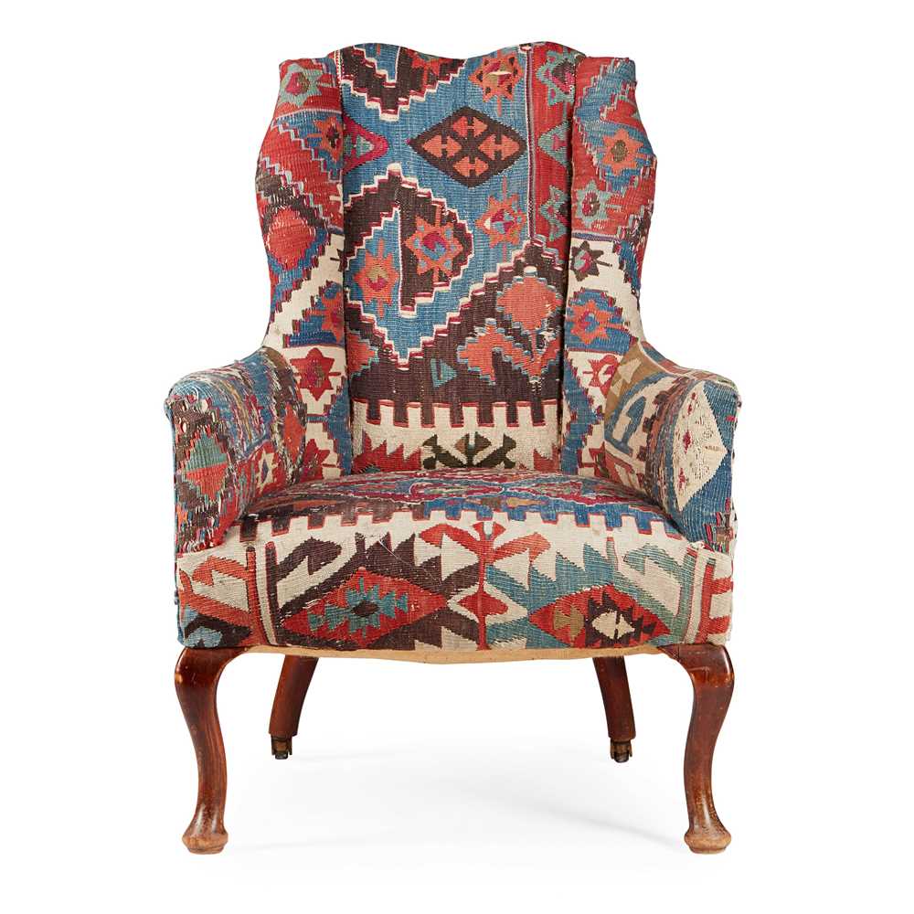 Lot 48 - KILIM UPHOLSTERED SMALL WING ARMCHAIR