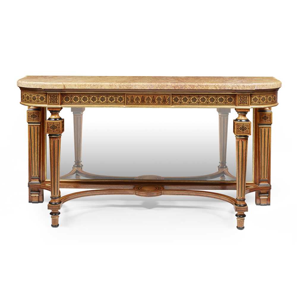 Lot 271 - REGENCY STYLE OAK, EBONISED AND PARCEL GILT CONSOLE TABLE, IN THE MANNER OF GEORGE BULLOCK