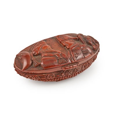 Lot 304 - CARVED COQUILLA NUT SNUFF BOX, COMMEMORATING THE FRANCO-OTTOMAN ALLIANCE