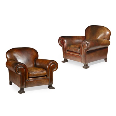 Lot 441 - PAIR OF LEATHER CLUB ARMCHAIRS
