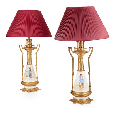 Lot 485 - PAIR OF FRENCH PORCELAIN AND GILT METAL MOUNTED LAMPS