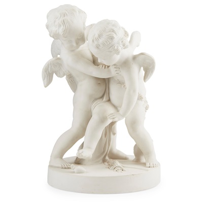 Lot 465 - FRENCH BISQUE FIGURE GROUP, AFTER JEAN-BAPTISTE PIGALLE