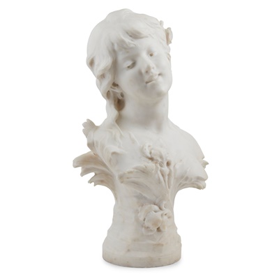 Lot 464 - WHITE MARBLE BUST OF A YOUNG LADY, AFTER AUGUSTE MOREAU