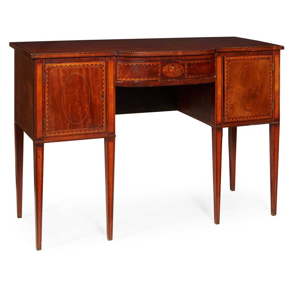 Lot 166 - SMALL GEORGE III MAHOGANY, GONCALO ALVES, AND INLAY SIDEBOARD