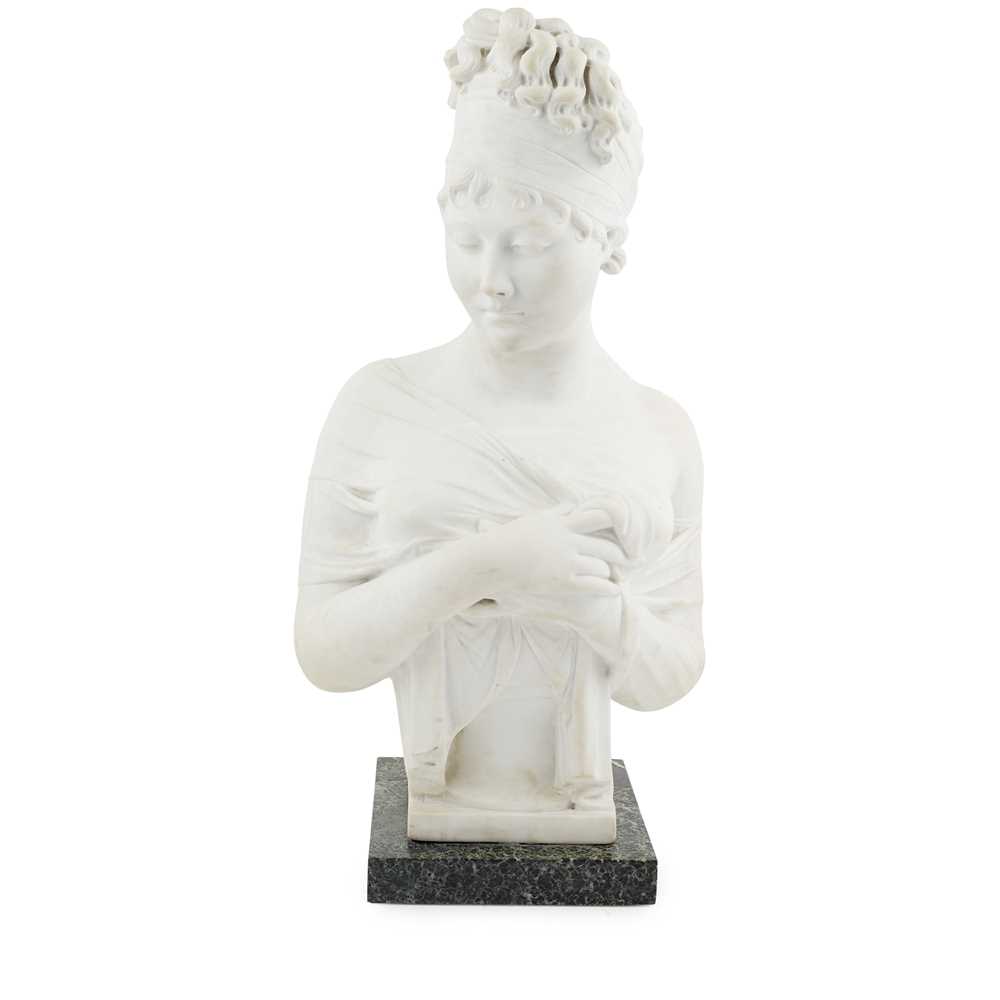 Lot 462 - WHITE MARBLE BUST OF MADAME RECAMIER, AFTER CHINARD