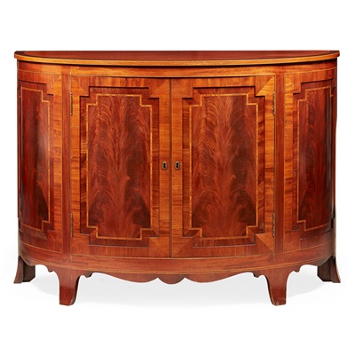 Lot 431 - SHERATON STYLE MAHOGANY AND INLAID DEMILUNE SIDE CABINET