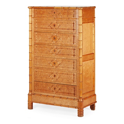 Lot 391 - LATE VICTORIAN BIRCH FAUX BAMBOO TALL CHEST OF DRAWERS