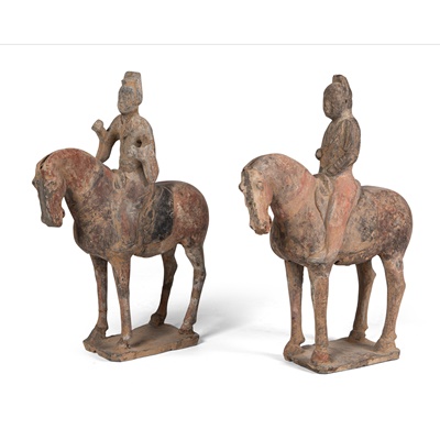 Lot 118 - TWO POTTERY FIGURES OF EQUESTRIANS