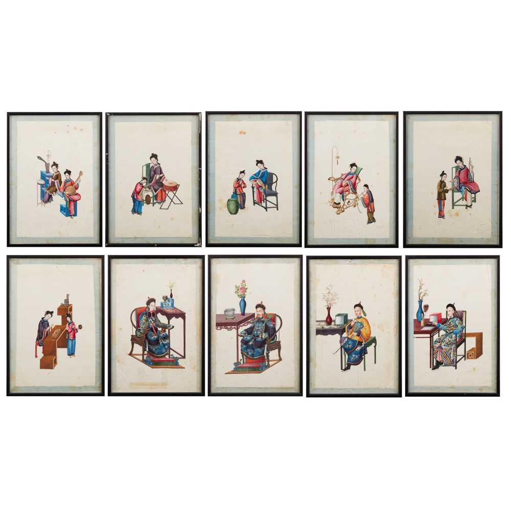 Lot 109 - GROUP OF TEN CANTON SCHOOL PITH PAINTINGS OF FIGURES