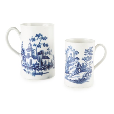 Lot 101 - TWO WORCESTER PORCELAIN BLUE AND WHITE TANKARDS