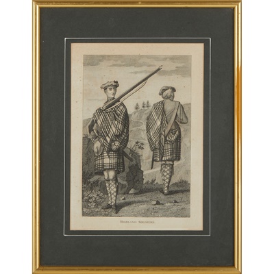 Lot 348 - TWO FRAMED 18TH CENTURY ENGRAVINGS OF HIGHLAND SOLDIERS