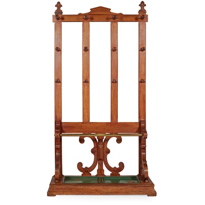 Lot 397 - VICTORIAN OAK AND BRASS HALL STAND