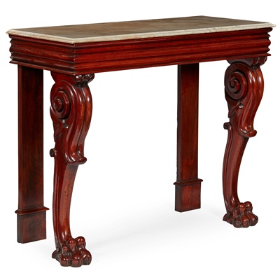 Lot 470 - WILLIAM IV MAHOGANY MARBLE TOPPED CONSOLE TABLE