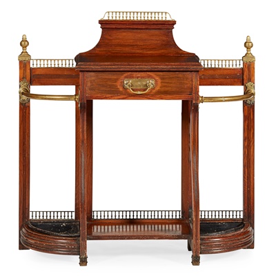 Lot 261 - JAMES SHOOLBRED OAK AND BRASS HALL STAND
