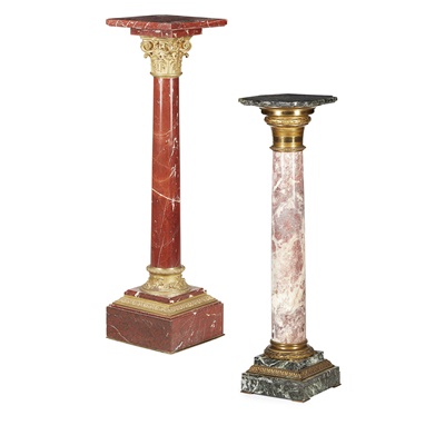 Lot 486 - TWO GILT METAL AND MARBLE COLUMN PEDESTALS