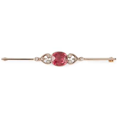 Lot 93 - A spinel and diamond set bar brooch