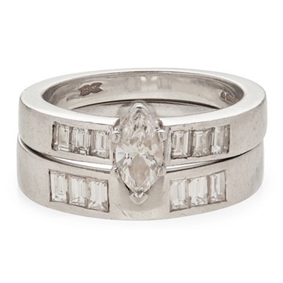 Lot 75 - A marquise cut diamond ring and matching band