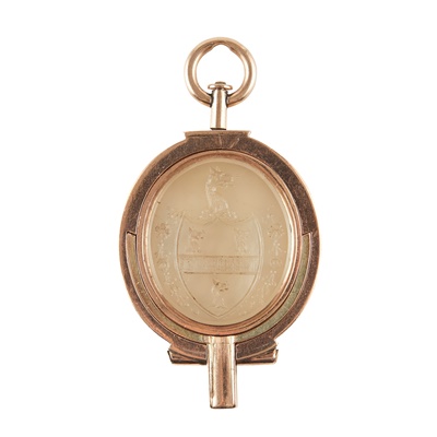 Lot 120 - A scarce late George III rose gold mounted swivel seal with integral watch key