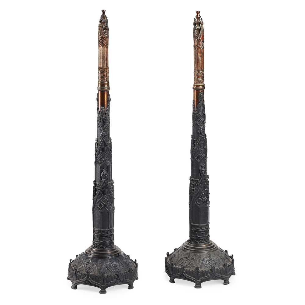 Lot 159 - PAIR OF WILLIAM IV GOTHIC REVIVAL FIRESCREENS, PROBABLY BY B. DAY & SONS, BIRMINGHAM