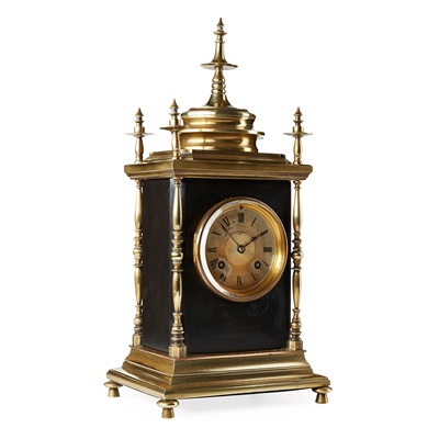 Lot 168 - INDIAN SLATE AND BRASS-MOUNTED MANTEL CLOCK