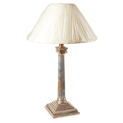 Lot 170 - SILVERED CORINTHIAN COLUMN TABLE LAMP