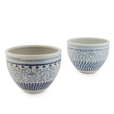 Lot 147 - NEAR PAIR OF BLUE AND WHITE JARDINIERES