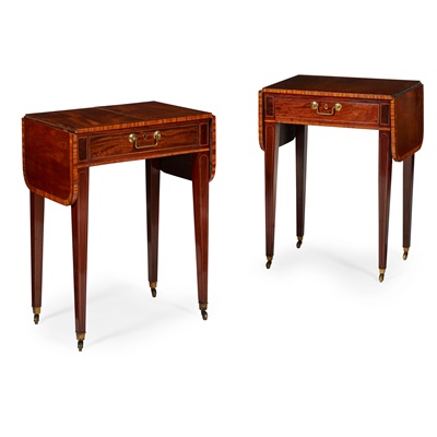 Lot 148 - PAIR OF GEORGE III MAHOGANY AND SATINWOOD PEMBROKE END TABLES
