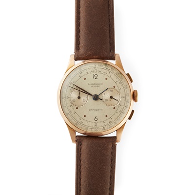 Lot 170 - Chronographe Suisse: a gentleman's gold wrist watch