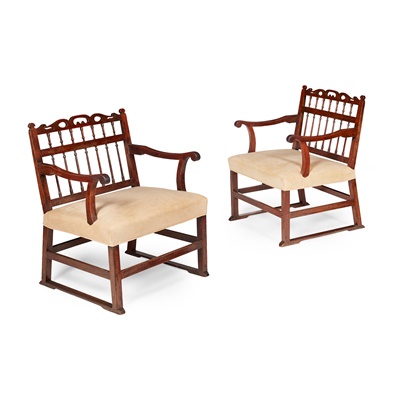 Lot 75 - PAIR OF GEORGE III MAHOGANY NORTH COUNTRY 'DRUNKARD'S' ARMCHAIRS