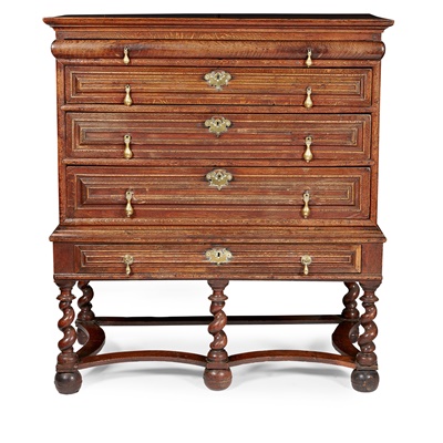 Lot 38 - WILLIAM AND MARY OAK CHEST-ON-STAND