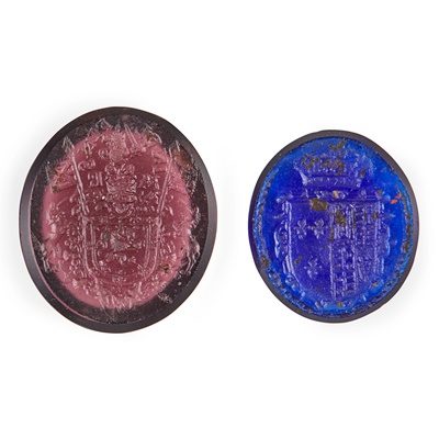 Lot 108 - Two unset glass 19th century intaglio seals relating to Mary, Queen of Scots