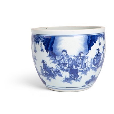 Lot 40 - BLUE AND WHITE 'SEVEN SAGES OF THE BAMBOO GROVE' BASIN