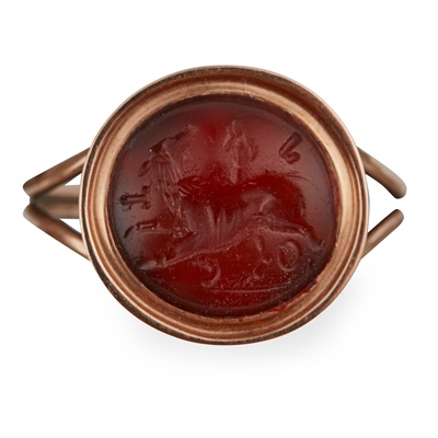 Lot 113 - An 18th century mounted 5th/6th century Sassanian carnelian intaglio ring